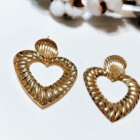 Textured dangle heart earrings N96 - Picture 6 of 7